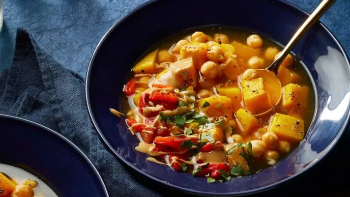 Roasted Red Pepper and Squash Soup with Chickpeas